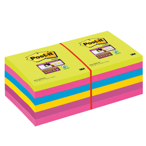 Blocco foglietti Post-it Super Sticky - 654-12SSUCC - 76 x 76 mm - colori Ultra - 90 fogli - Post-it